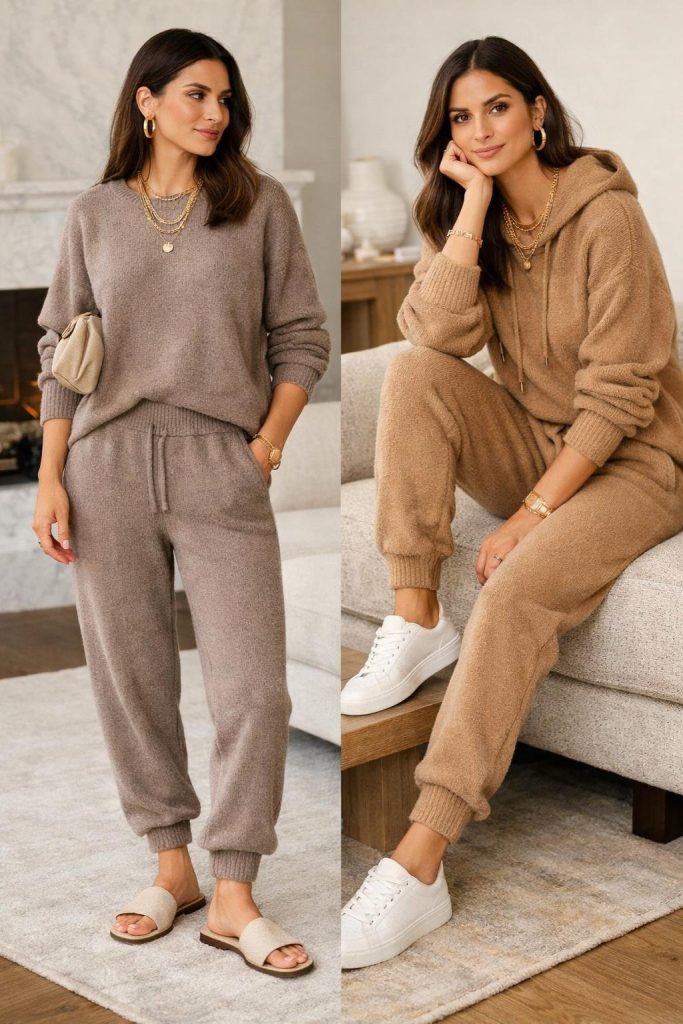 Matching Knit Set with Gold Accessories