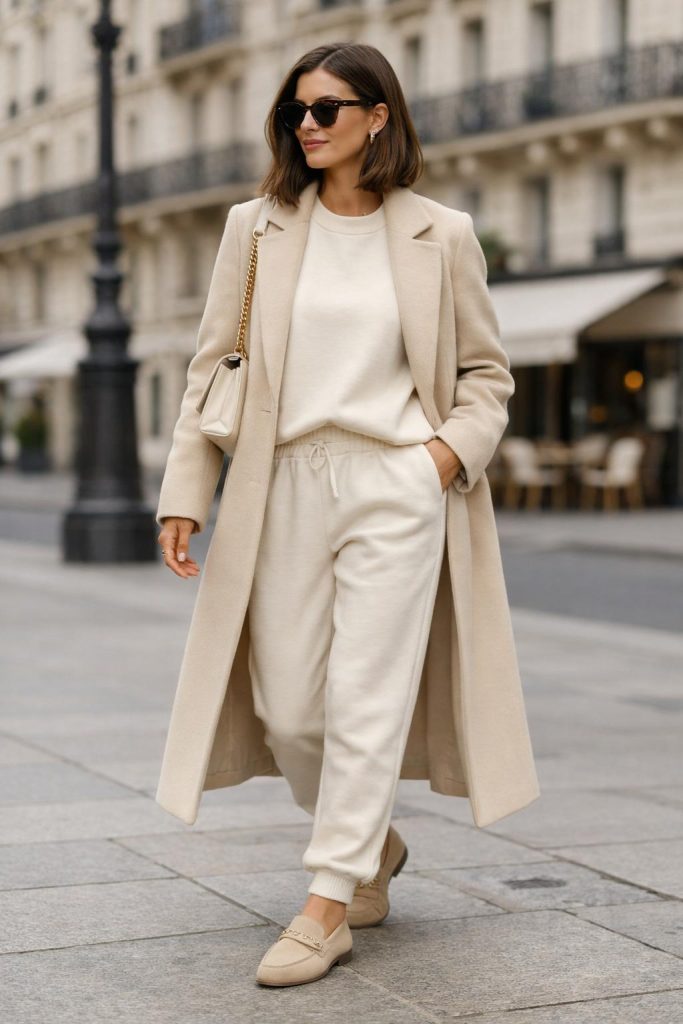 Monochrome Cream Set with Structured Coat