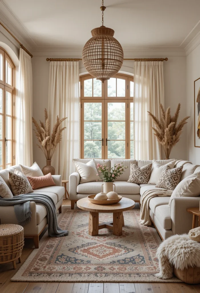 Cozy Bohemian Living Room With Layered Textiles