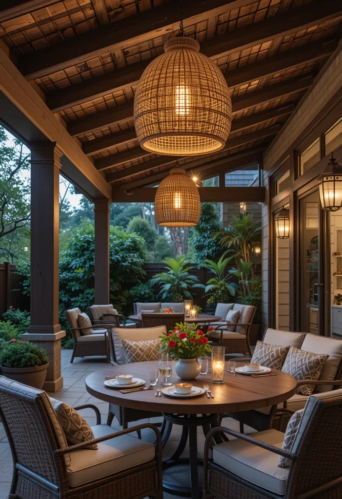 Outdoor Covered Patio Rattan Lighting