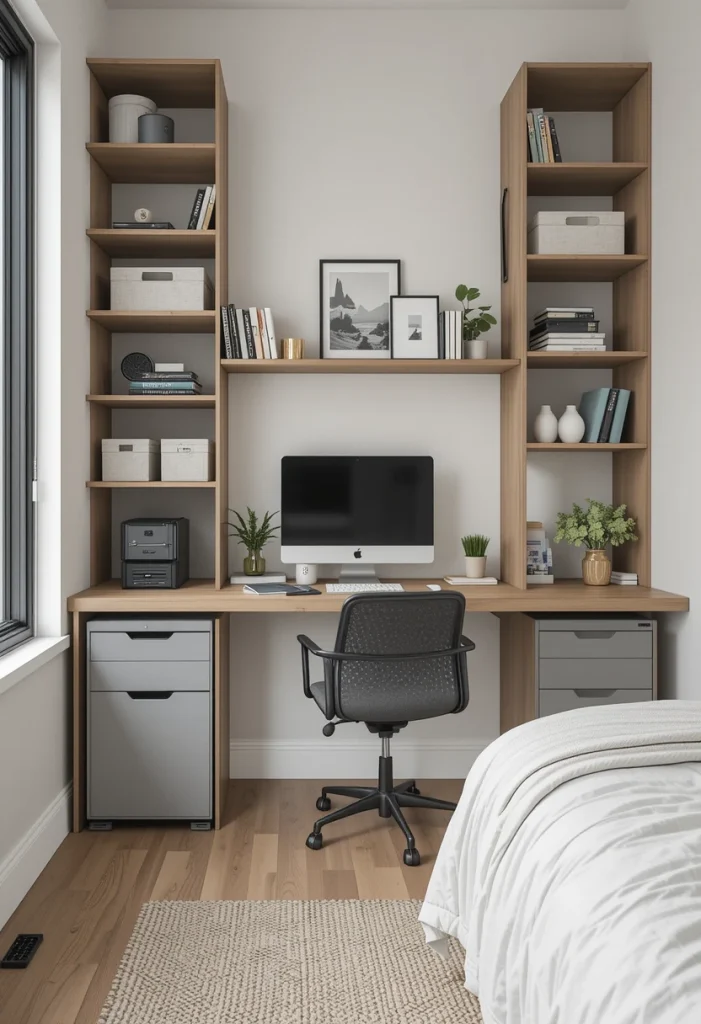 Small Bedroom Office With Vertical Storage