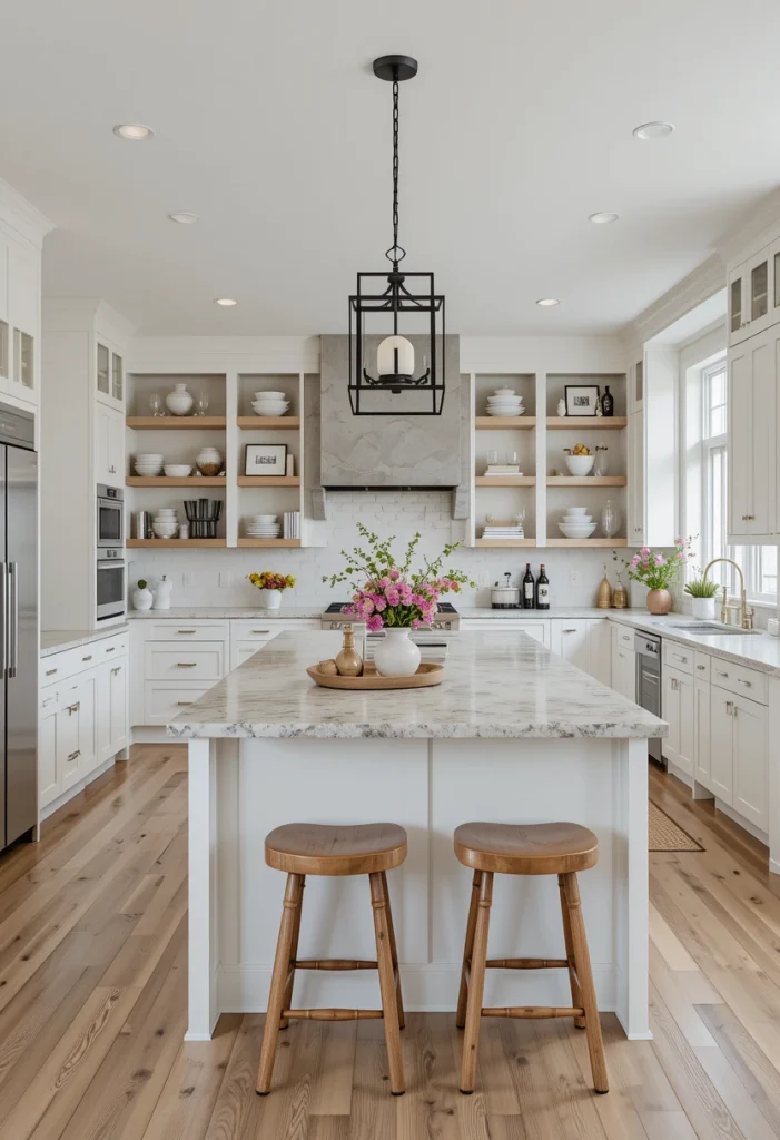 Soft White Kitchen With Warm Wood Accents