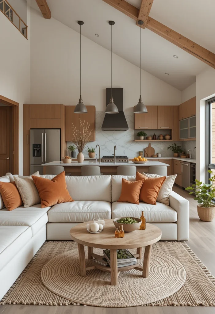 Earth Tone Open Kitchen Living Room