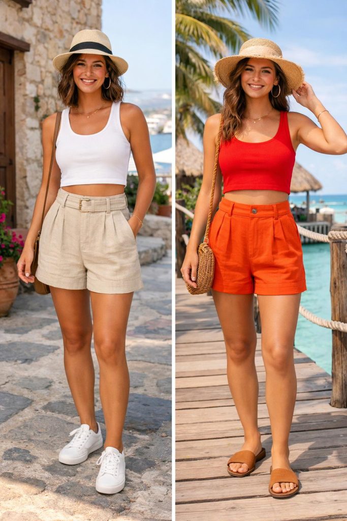 High-Waisted Shorts + Cropped Tank
