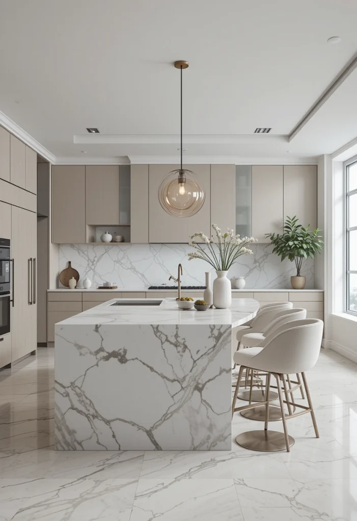 Marble Island With Modern Living Room Blend