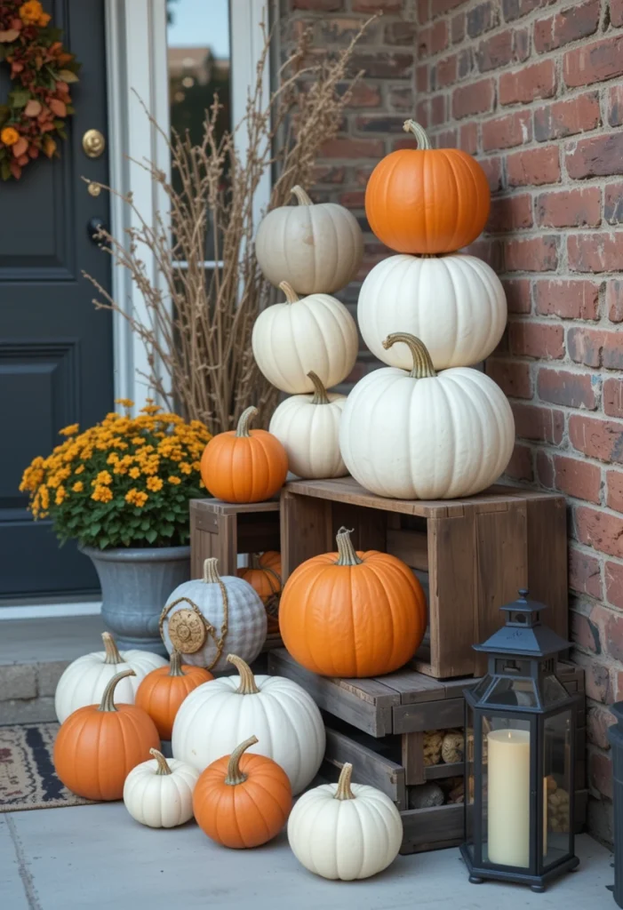 Stack Pumpkins Around the Door for Instant Fall Charm