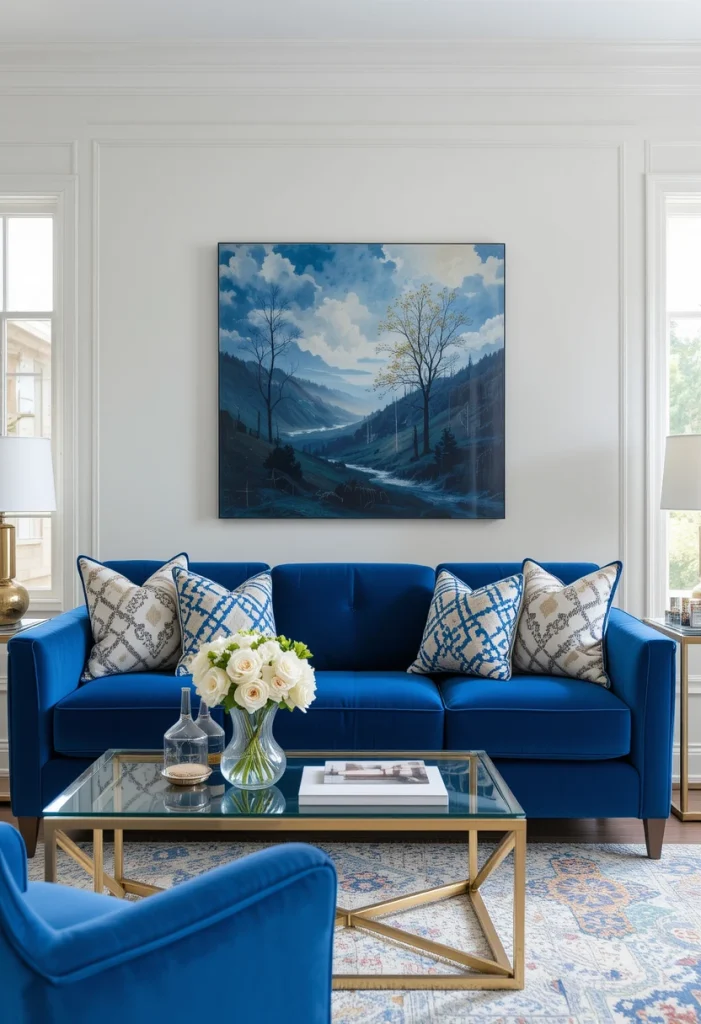 Statement Sapphire Blue Velvet Sofa