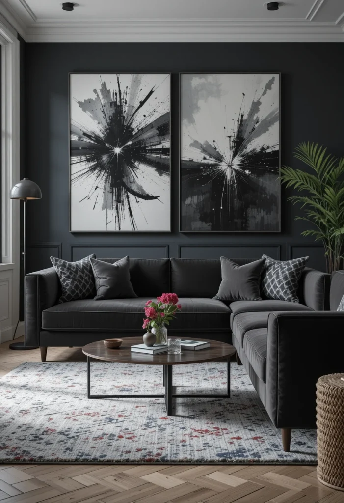 Charcoal Velvet Sofa for a Dramatic Look