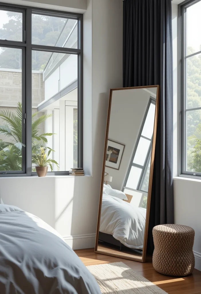 Leaning Mirror Beside a Window