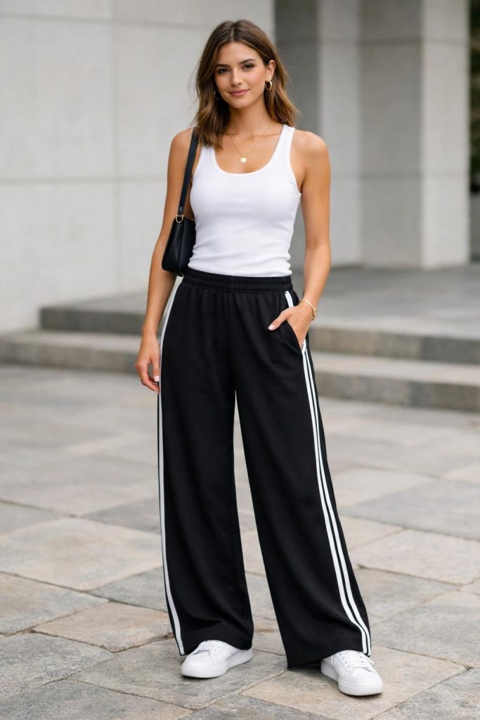 Wide-Leg Track Pants with a Fitted Tank