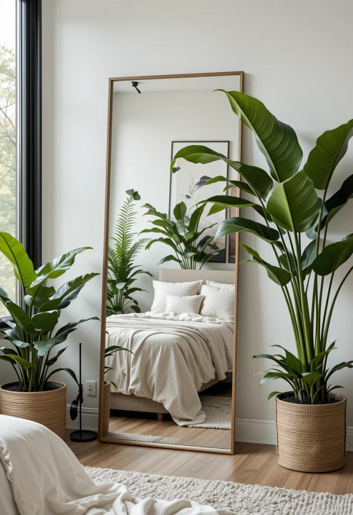 Mirror Paired With Indoor Greenery