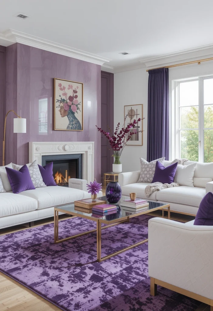 Choose White Furniture with Gold and Purple Accents