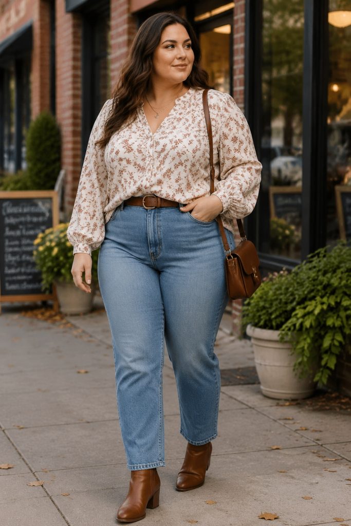 High-Waisted Jeans with a Relaxed Blouse