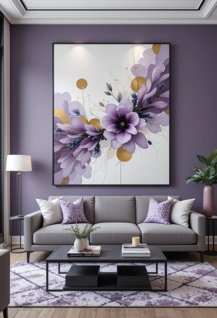 Decorate with White and Purple Abstract Artwork