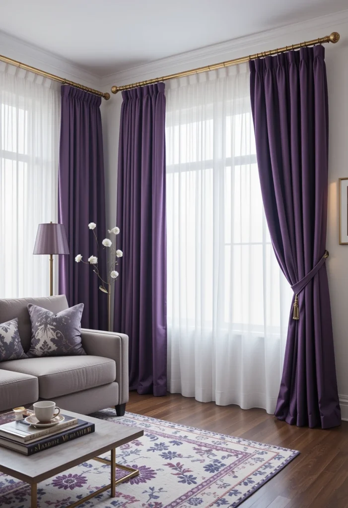 Mix White Curtains with Purple Drapes