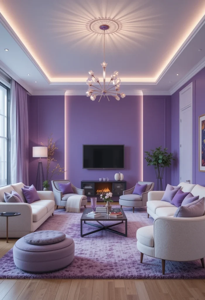 Install Modern Lighting with Purple Decorative Touches