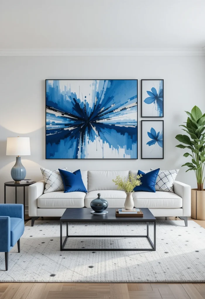 Add Blue and White Abstract Wall Art