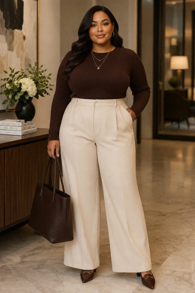 Wide-Leg Trousers with a Fitted Knit Top