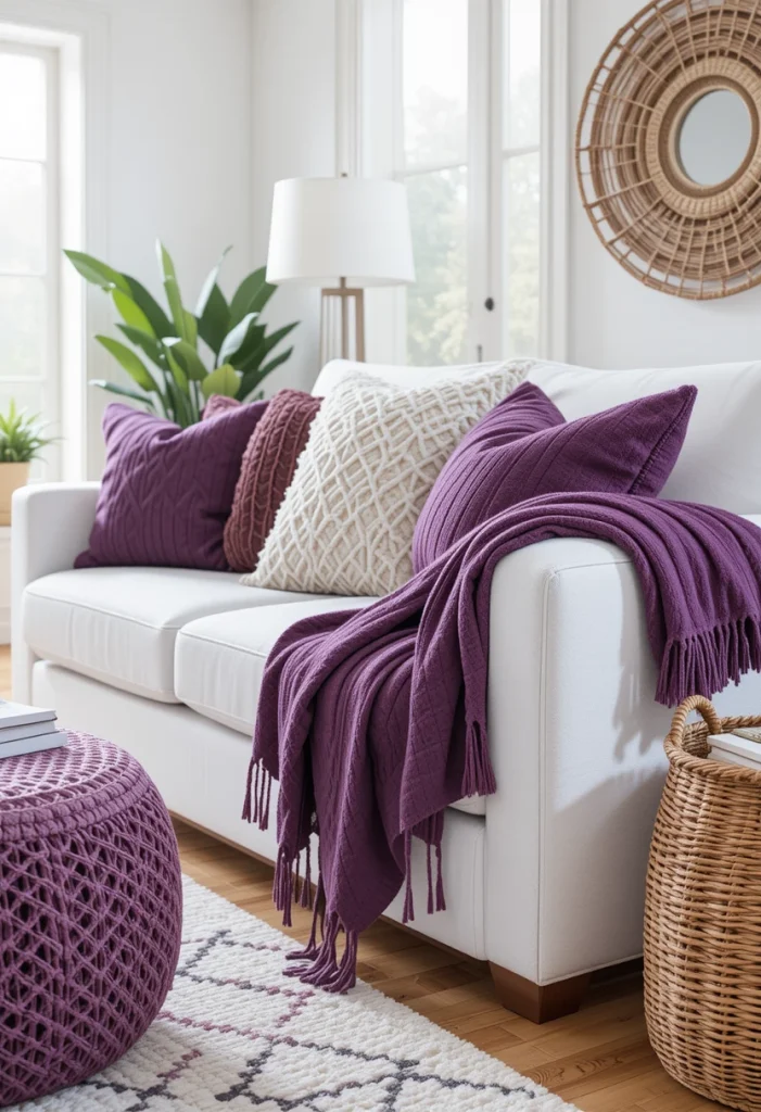 Add Texture with Purple Throw Blankets