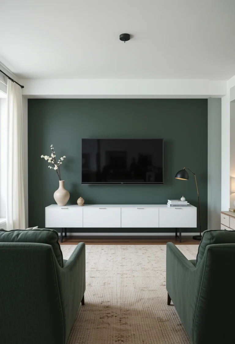 Dark Green Accent Wall Behind the TV