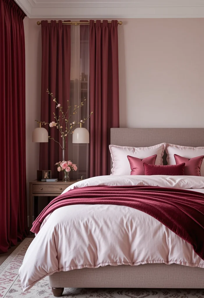 Burgundy and Blush Pink Bedroom