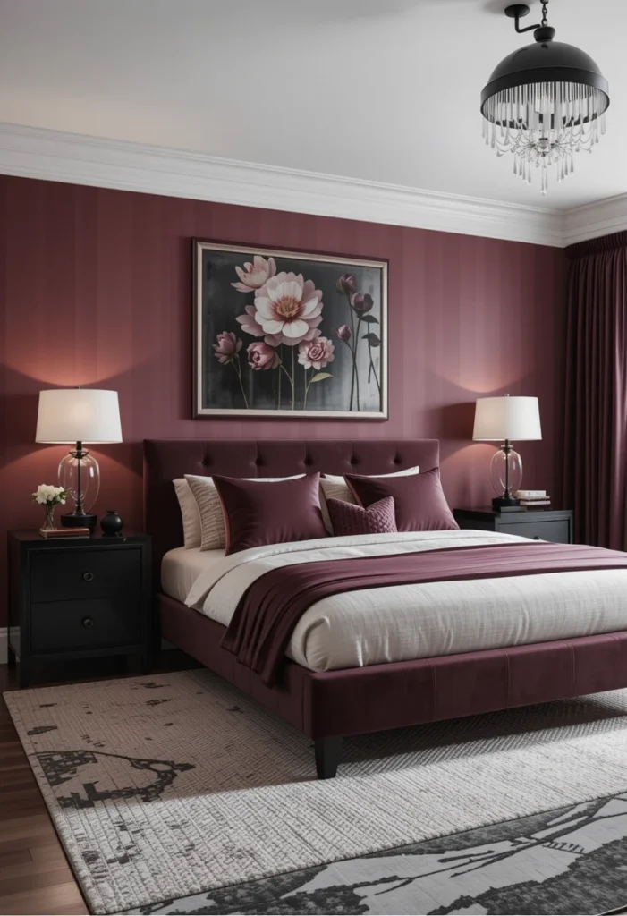 Modern Burgundy and Black Bedroom