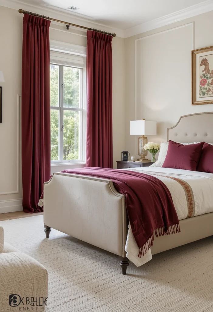 Burgundy Curtains with a Neutral Bedroom