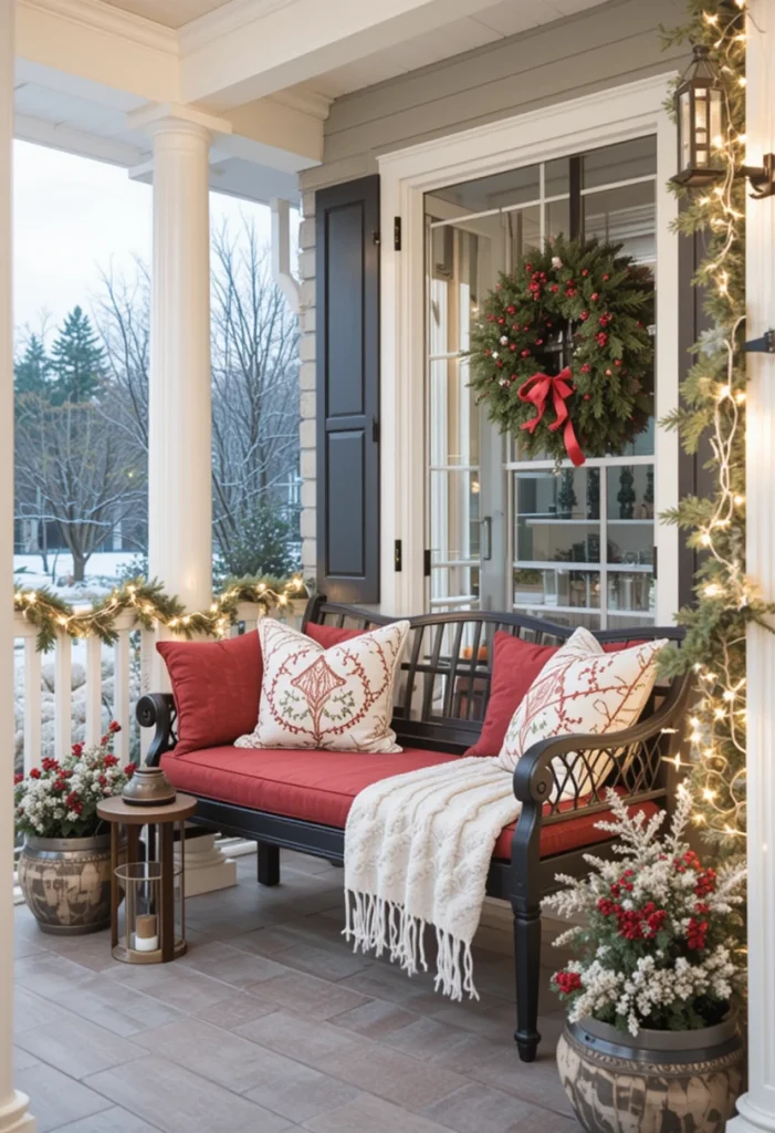 Cozy Christmas Porch Seating Area