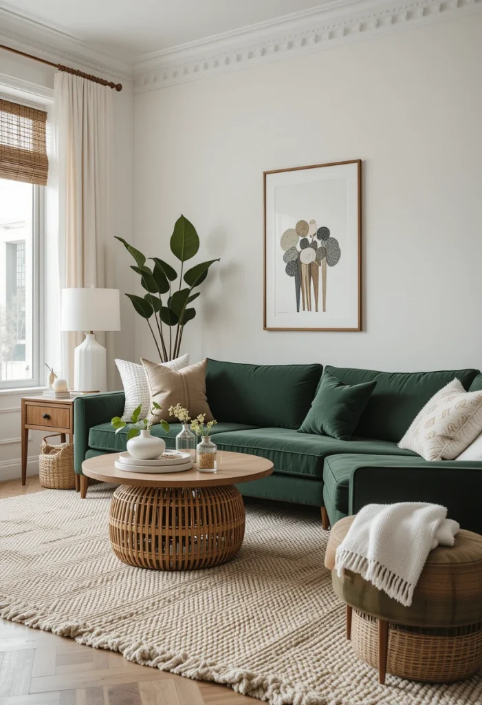 Soft White, Dark Green, and Beige Combination