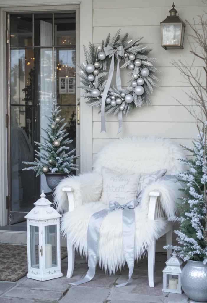 Elegant White Christmas Porch