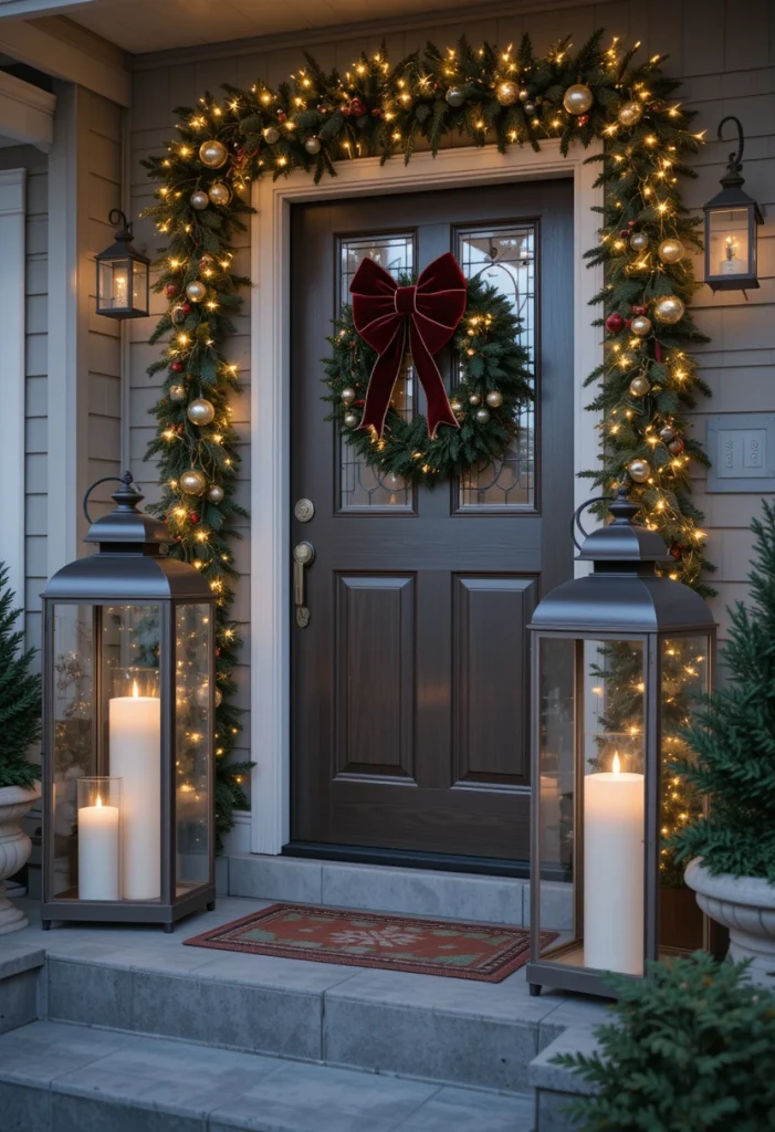 Christmas Porch with Oversized Lanterns