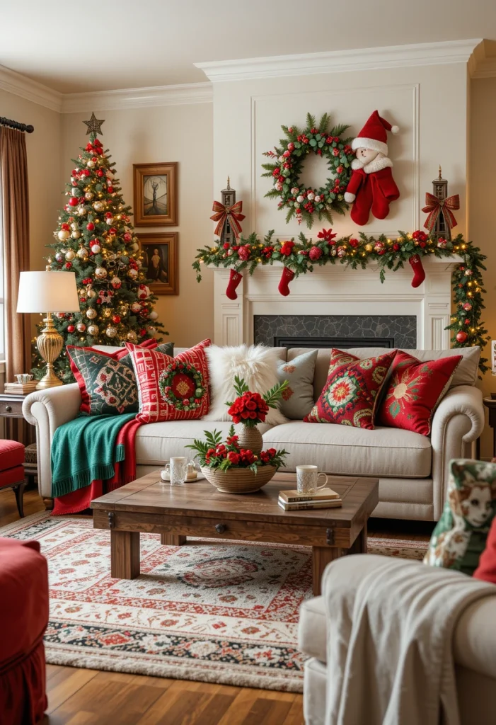 Create a Classic Red and Green Christmas Living Room