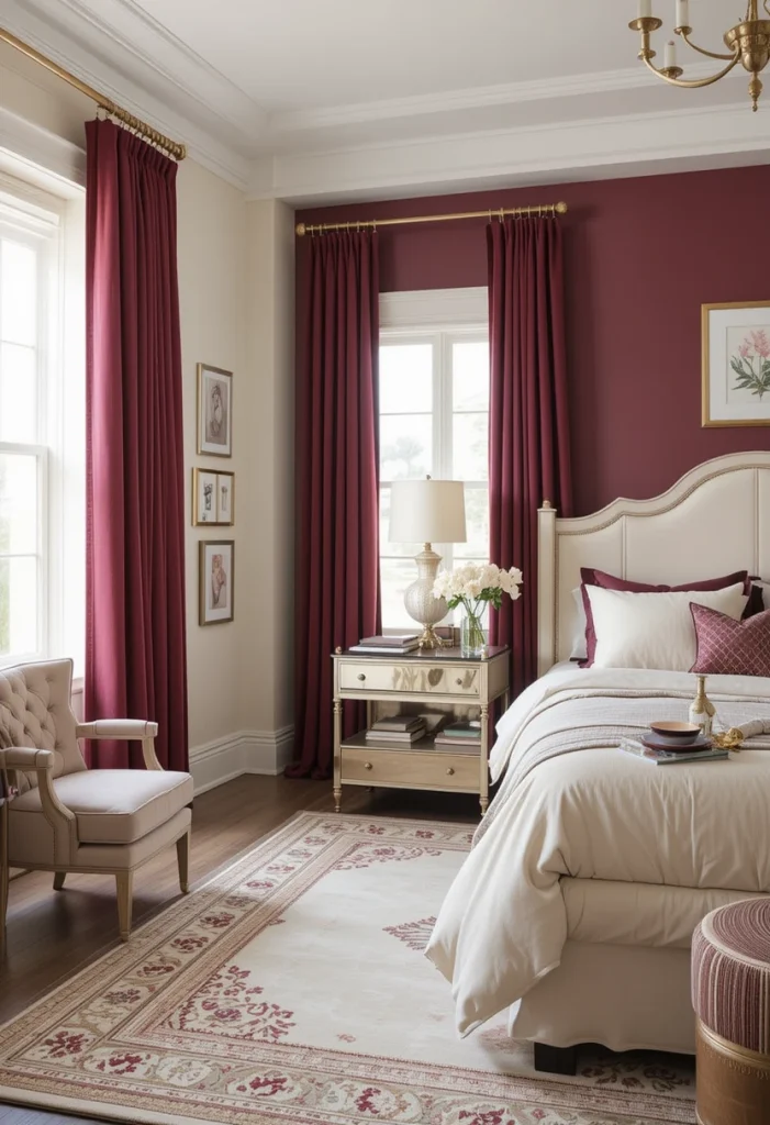 Burgundy and Cream Bedroom