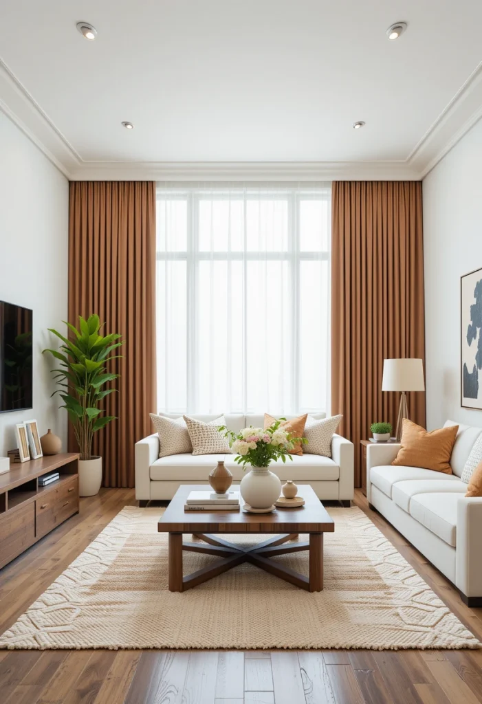 Use Brown Curtains Against White Walls