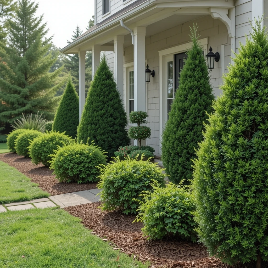 Frame the Walkway with Evergreen Shrubs