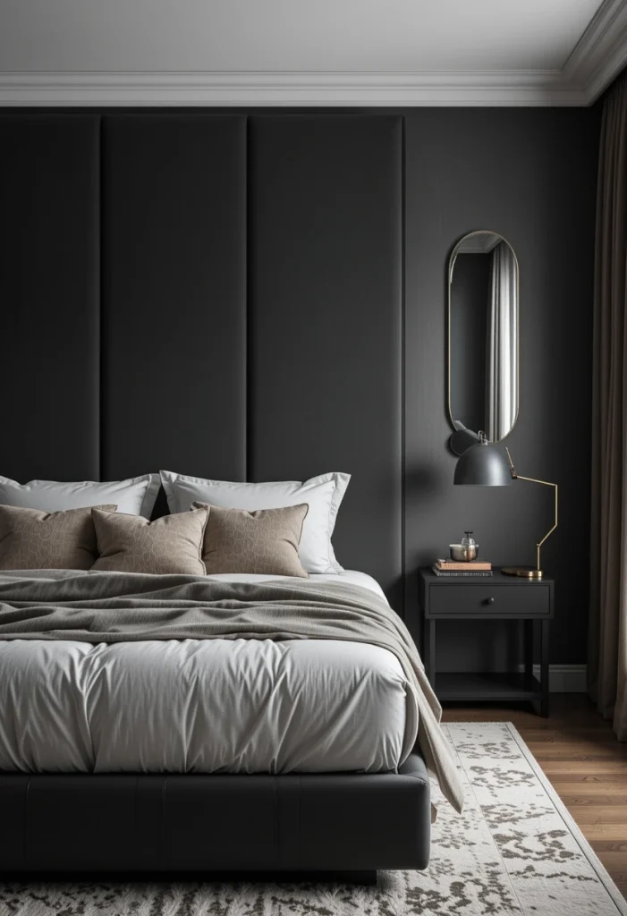 Moody Bedroom With an Oversized Headboard