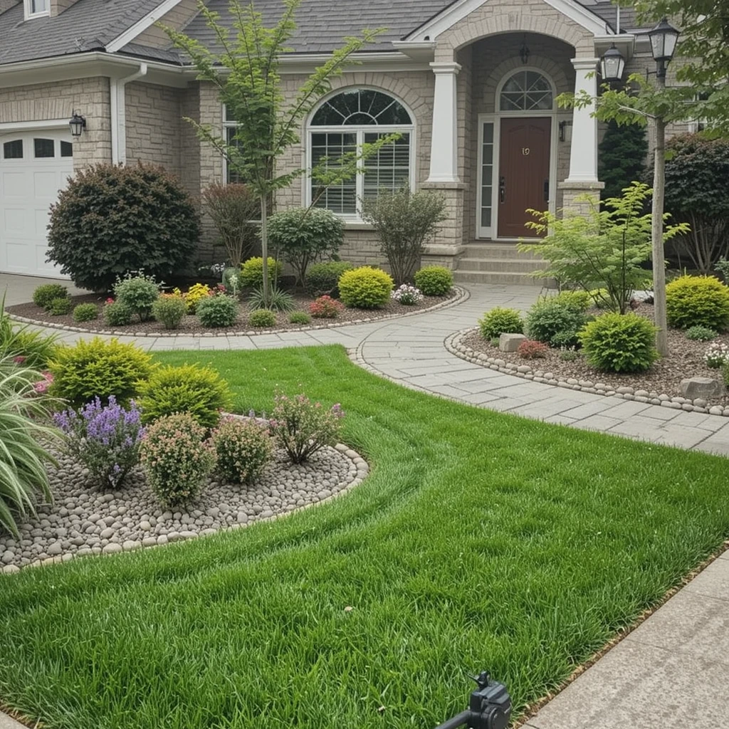 Combine Lawn, Plants, and Decorative Stones