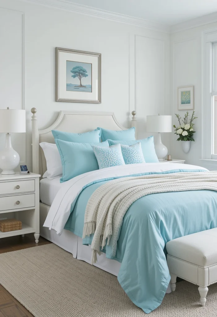 Tiffany Blue Bedding Against Crisp White Walls