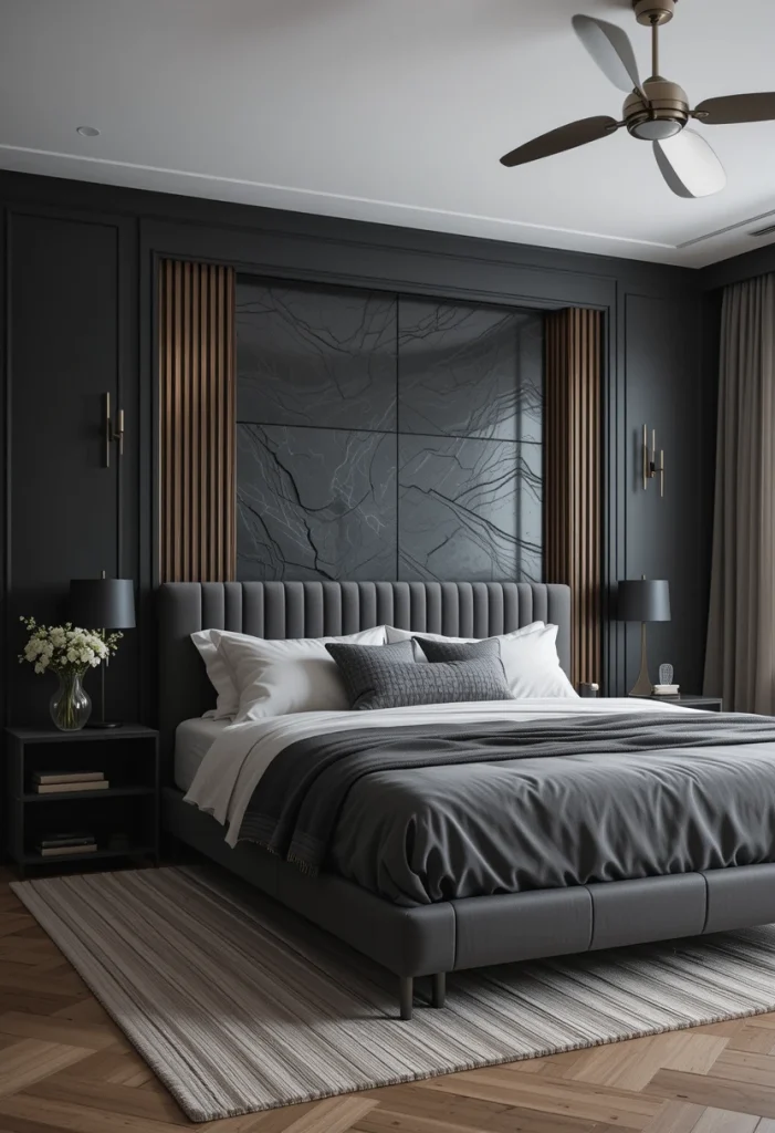 Moody Bedroom With Textured Walls