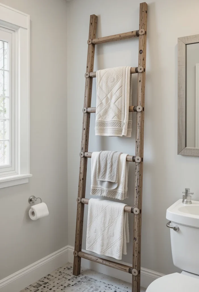 Add a Rustic Ladder Towel Rack