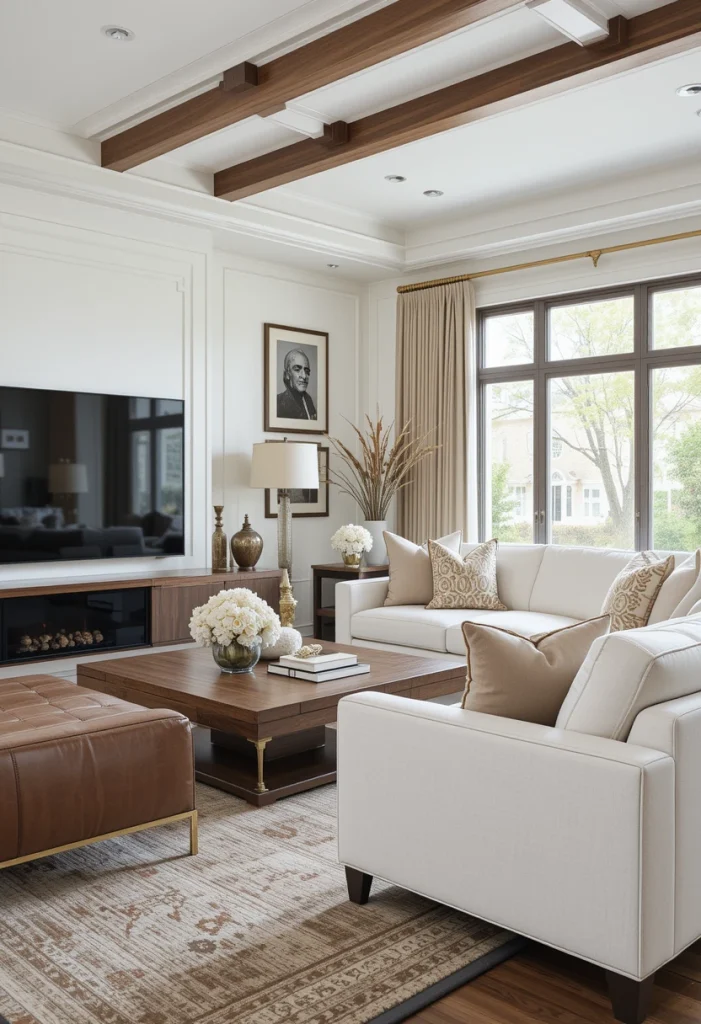Luxury White and Brown TV Room