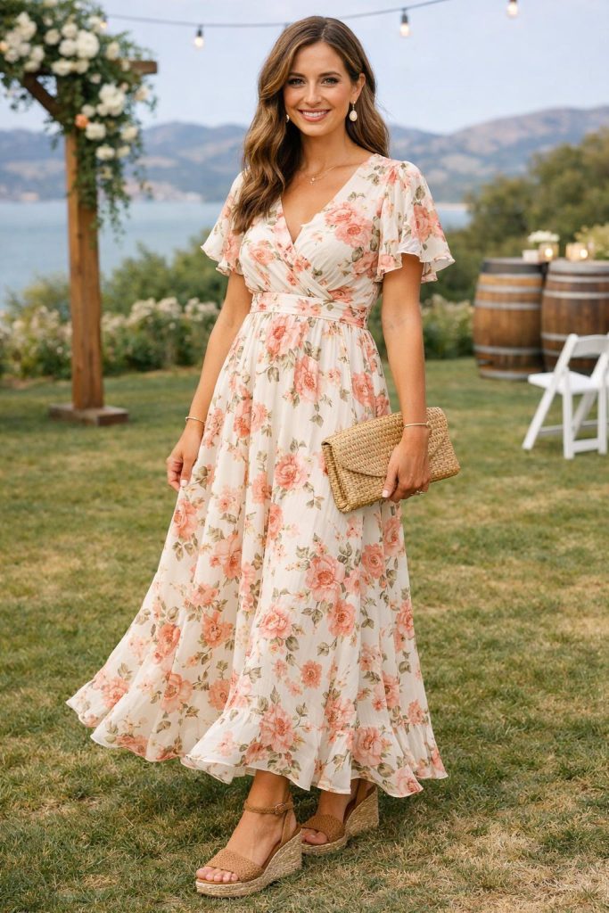Floral Maxi Dress with Wedge Heels