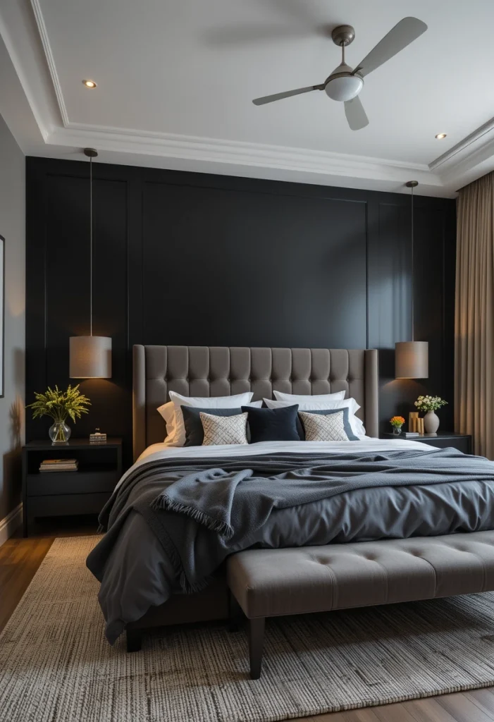 Black Accent Wall Behind the Bed
