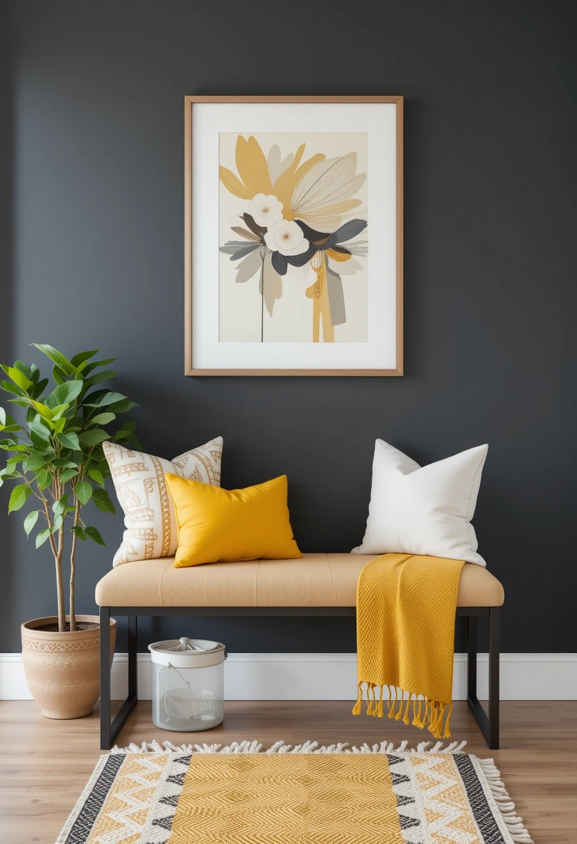 Charcoal Gray With Mustard Yellow