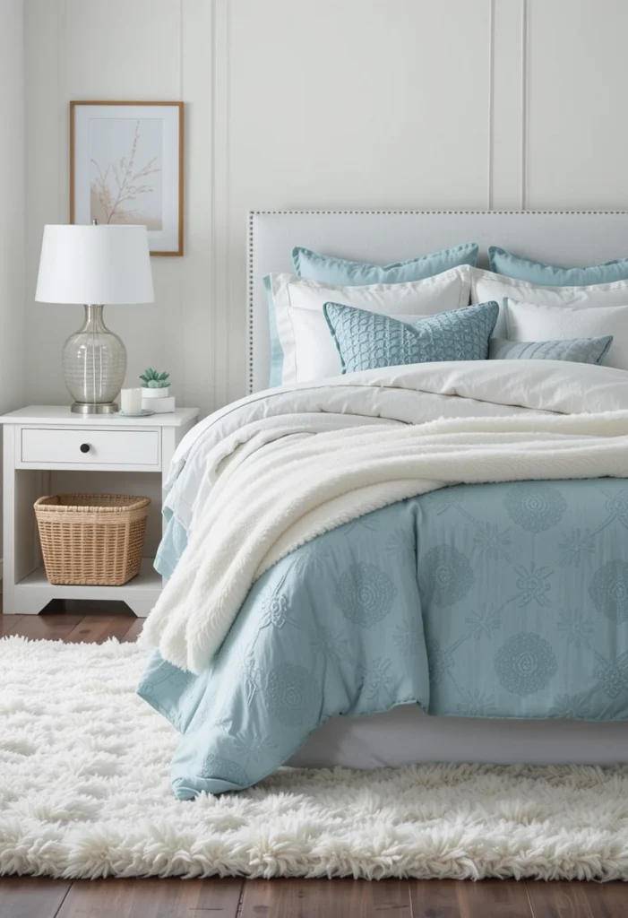 Layer White and Blue Bedding