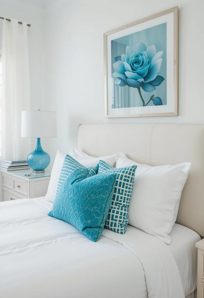Keep the Room Mostly White with Small Blue Accessories