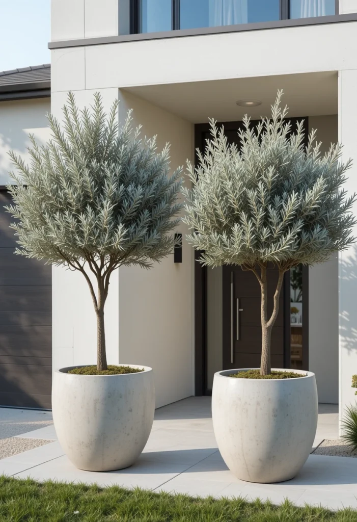 Modern Planters With Small Olive Trees