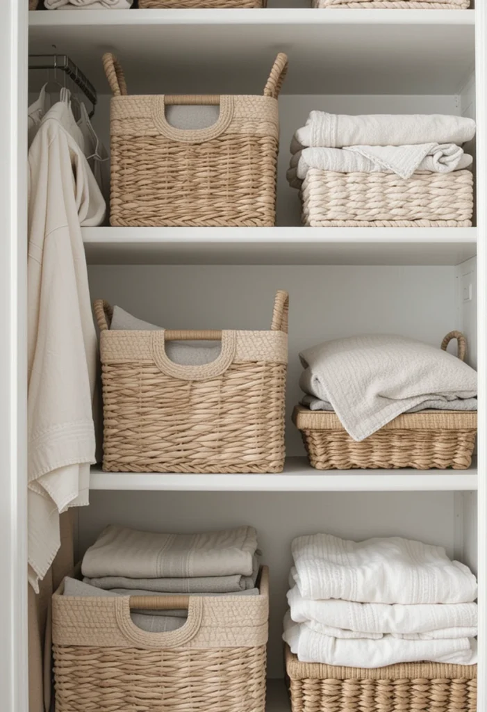 Use Matching Woven Baskets for a Warm, Organized Look