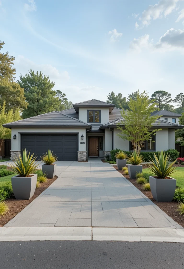 Repeating Planters Along a Long Driveway