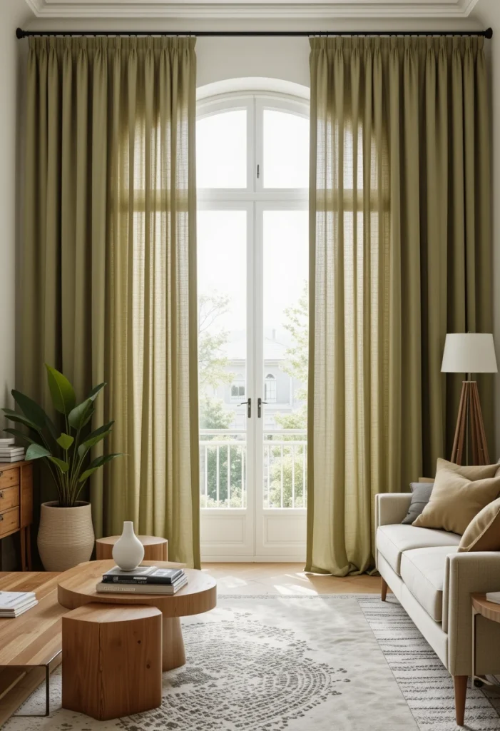 Olive Green Linen Curtains for Organic Modern Luxury